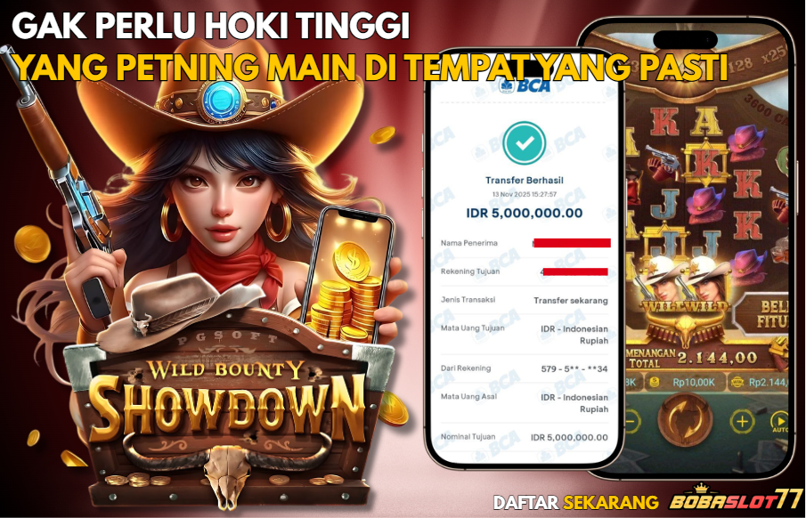 Selamat kepada user id : jan****ue Wede Rp 5.000.000 di Game WILD BOUNTY SHOWDOWN PG SOFT Cair Gk Sampe 1 Menit! Menang Mudah di Bobaslot77